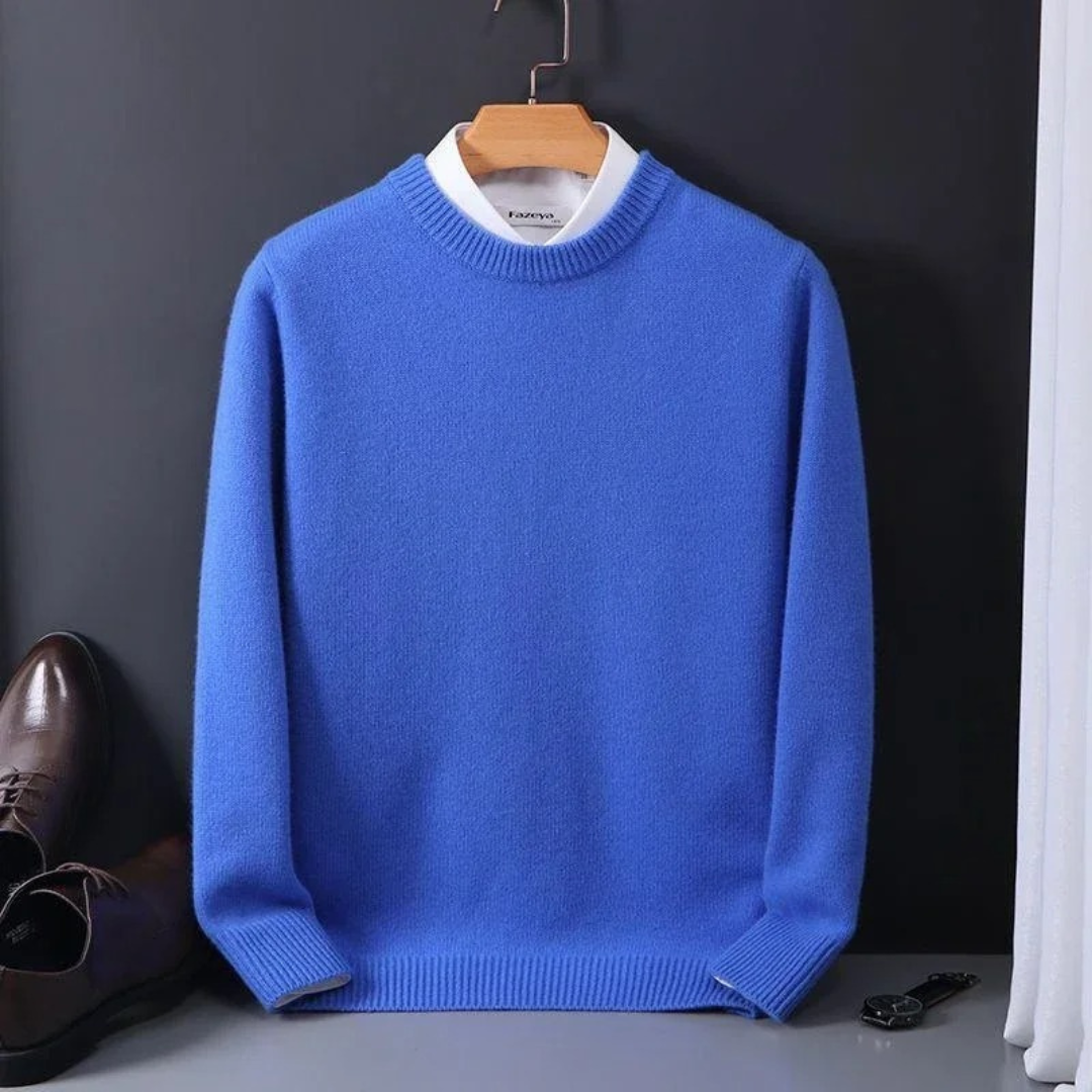 Heren Trui met Ronde Hals en Ingebouwde Kraag Blauw