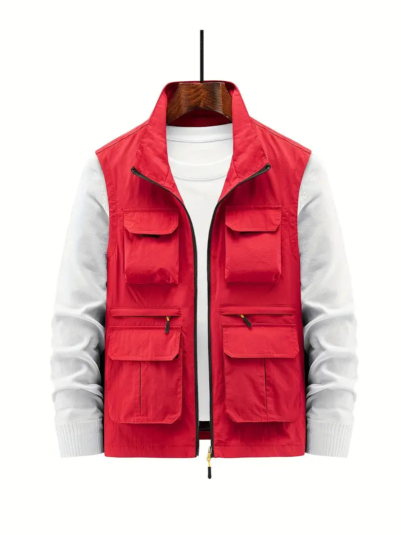 Heren Outdoor Vest met Ritssluiting en Functionele Zakken voor Casual Comfort Rood