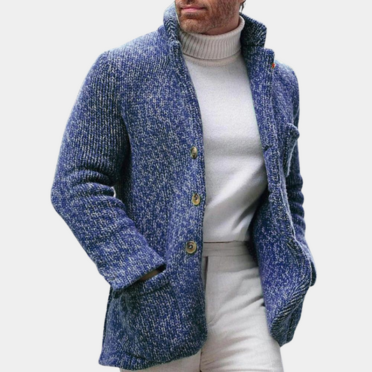 Heren Gebreide Cardigan Vest met Knopen Blauw