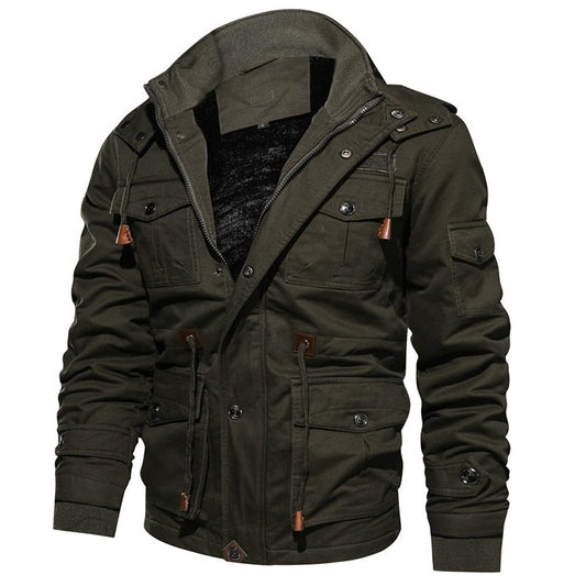 Heren Winterjas Met Afneembare Capuchon Militaire Stijl