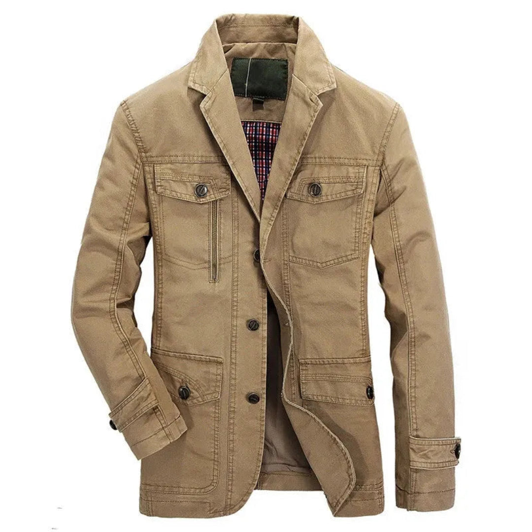 Heren Winterjas met Knoopsluiting en Reverskraag Khaki