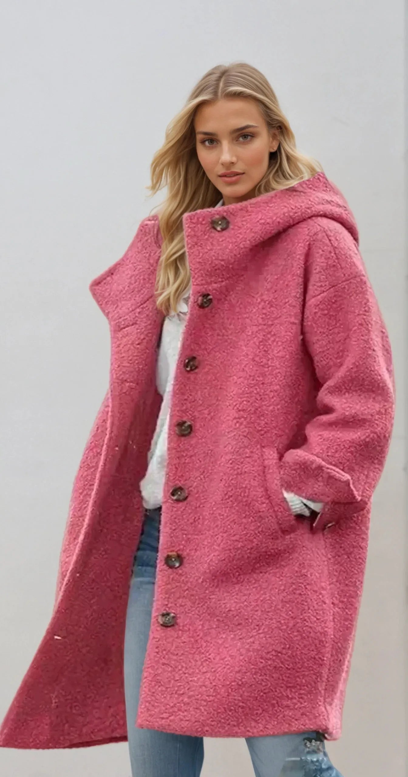 Dames Lange Trenchcoat met Hoogsluitende Kraag voor de Winter Rood