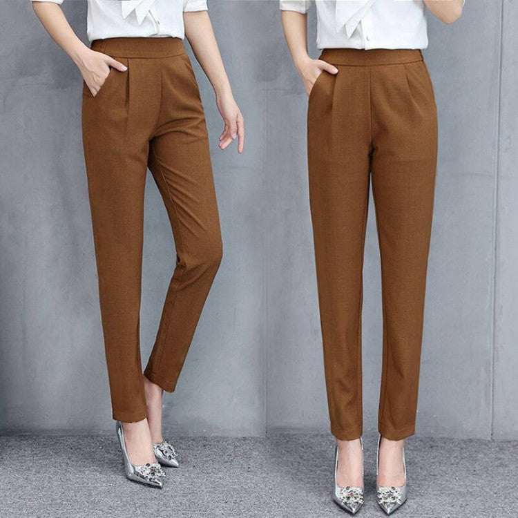 Dames Elegante Lange Broek met Zakken en Comfortabele Pasvorm Bruin