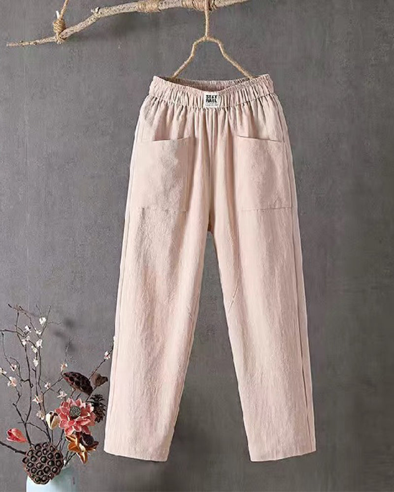 Dames Lange broek Katoen Beige
