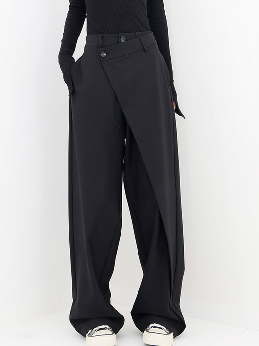 Dames Asymmetrische Broek met Wijde Pijpen Zwart