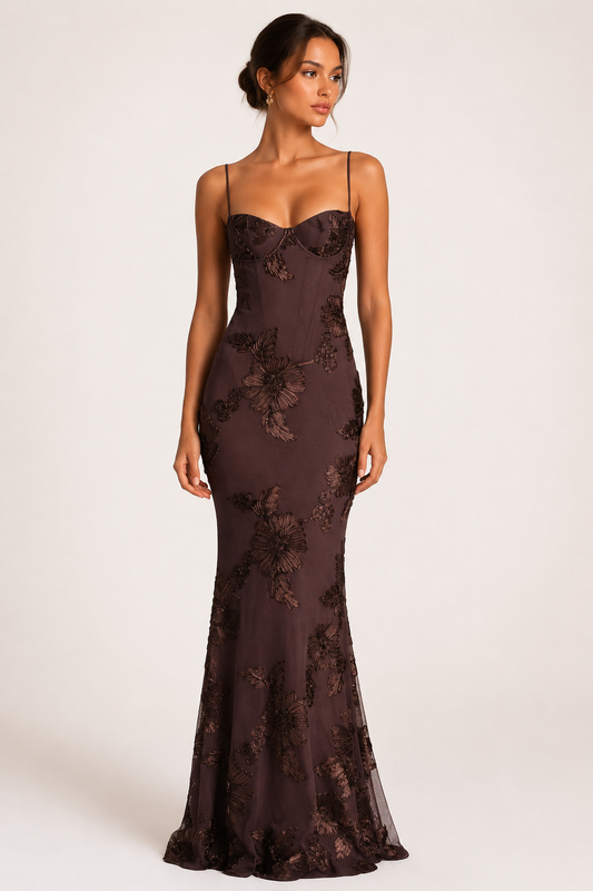 Dames Avondjurk Mouwloos met Corset en Bloemenborduursels Mermaid