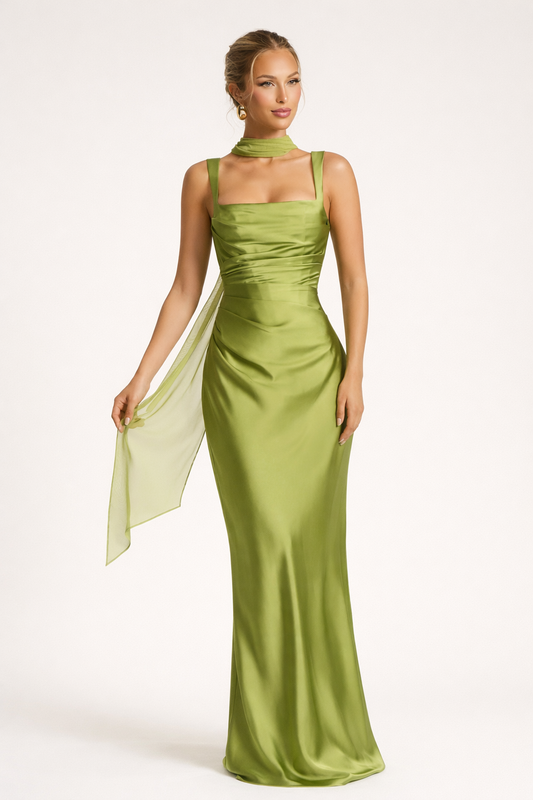 Dames Avondjurk Mouwloos met Vierkante Hals, Choker en Sleeplengte