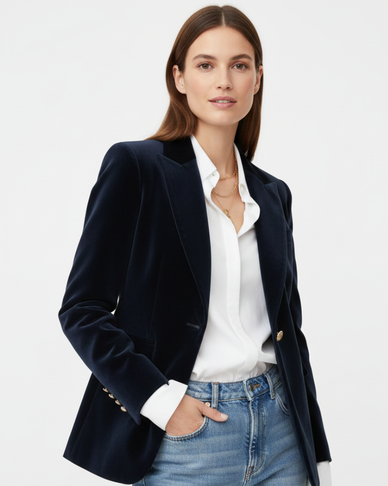 Dames Blazer met Revers en Knoopsluiting Donkerblauw