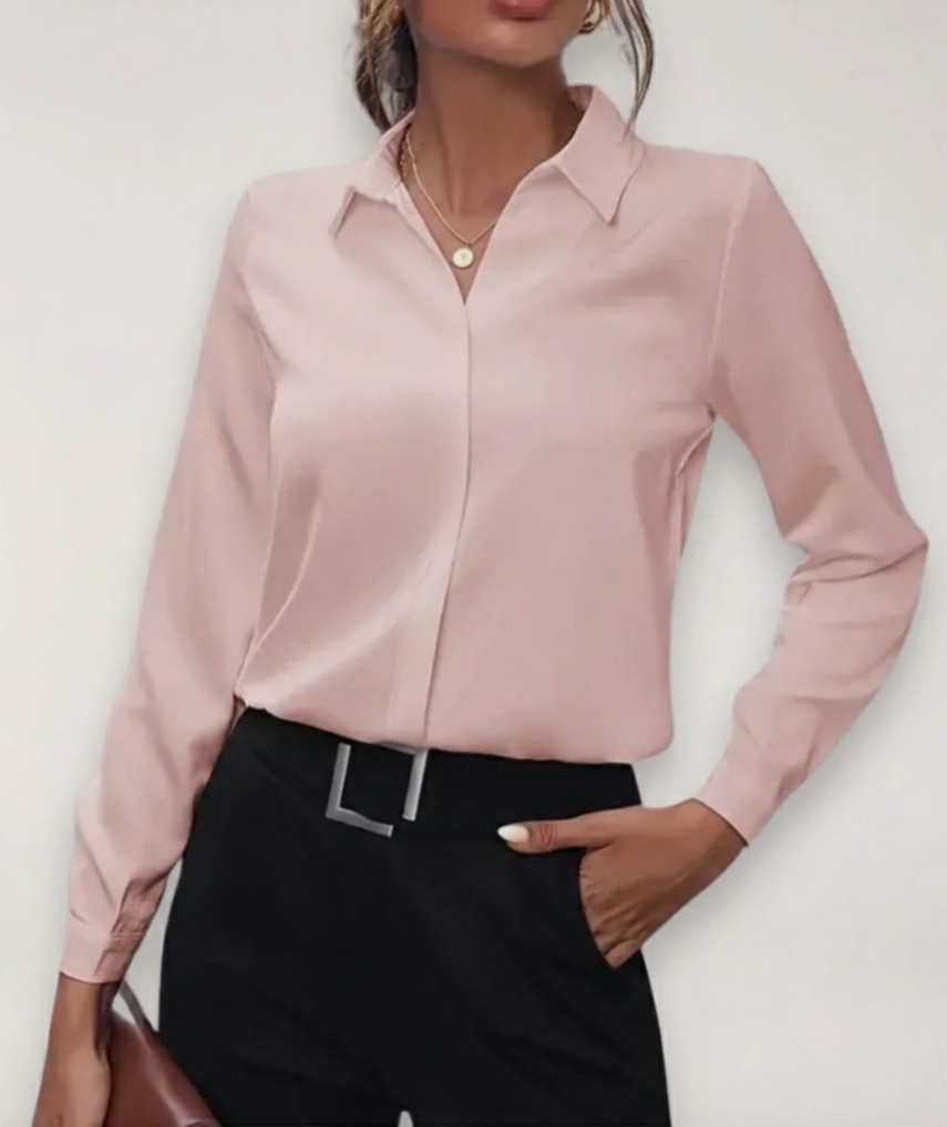 Dames Blouse Lange Mouw met Klassieke Kraag en Verborgen Knoopsluiting