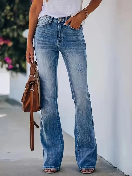 Dames Bootcut Jeans High-waist met Washed Effect en Stretch