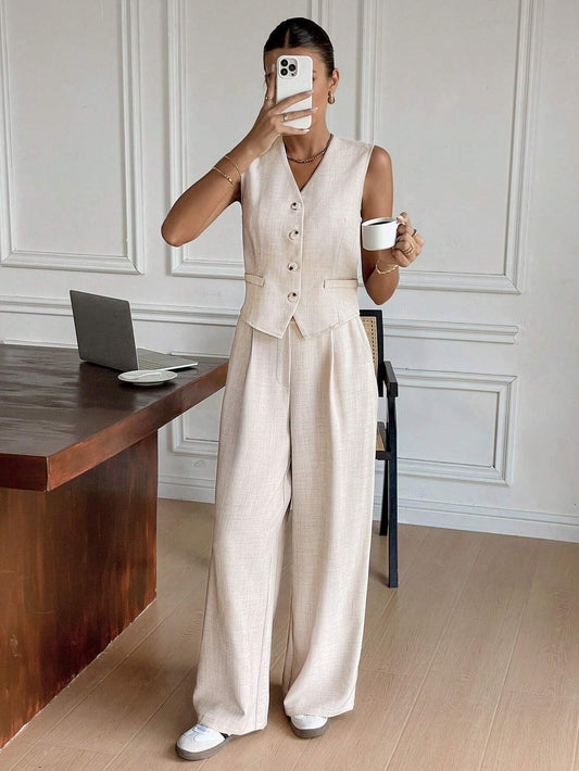 Dames Kledingset Mouwloos Vest met Wijde Broek