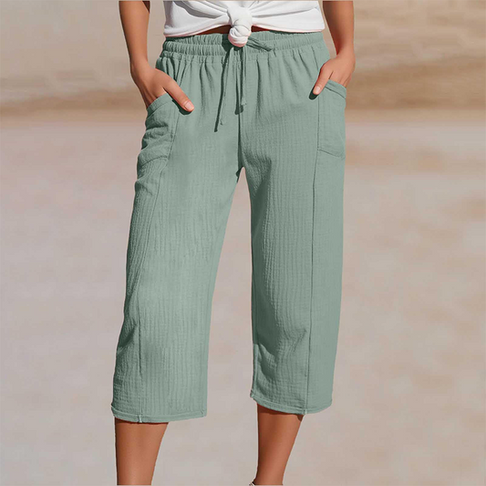 Dames Driekwart Broek met Elastische Taille en Trekkoord Lichtgroen