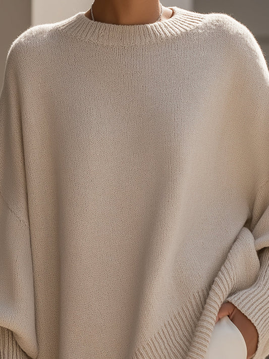 Dames Gebreide Poncho-Pullover met Asymmetrische Zoom