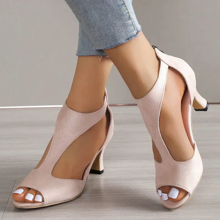 Dames High Heels met Peep Toe en Enkelband met Ritssluiting Roze
