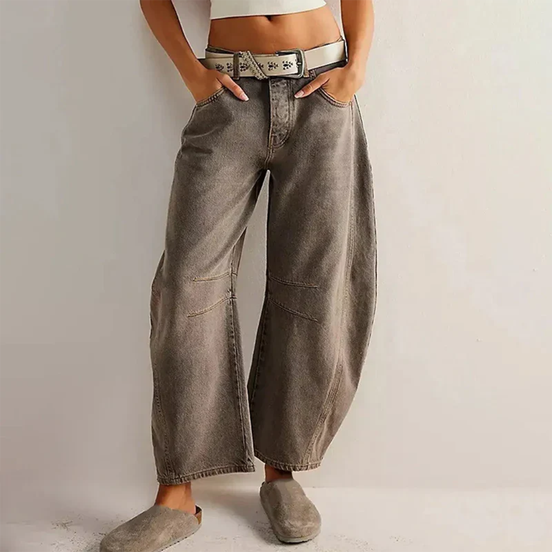 Dames Jeans Wide Leg met Lage Taille en Relaxed Fit Bruin