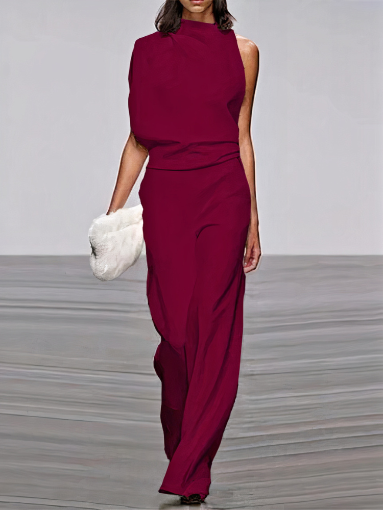 Dames Jumpsuit Mouwloos met Hoge Hals en Wijde Pijp