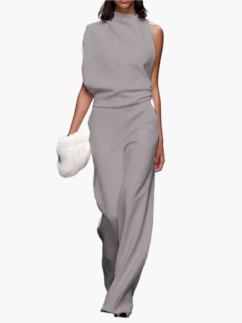 Dames Jumpsuit Mouwloos met Wijde Pijpen en Ronde Hals