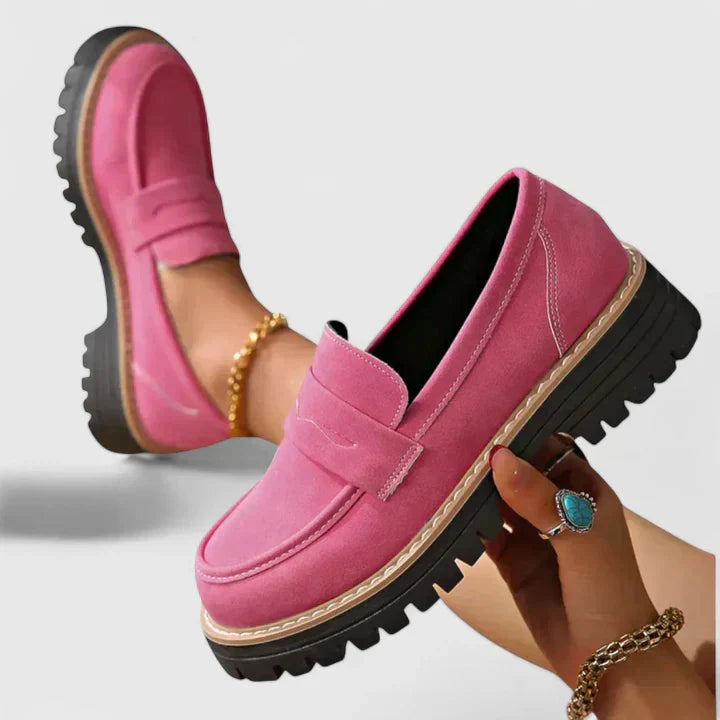 Dames Loafers met Profielzool en Penny Strap Roze