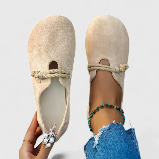 Dames Loafers met Touwdetail en Ronde Neus Beige