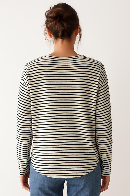 Dames Longsleeve Shirt met Ronde Hals en Horizontale Strepen