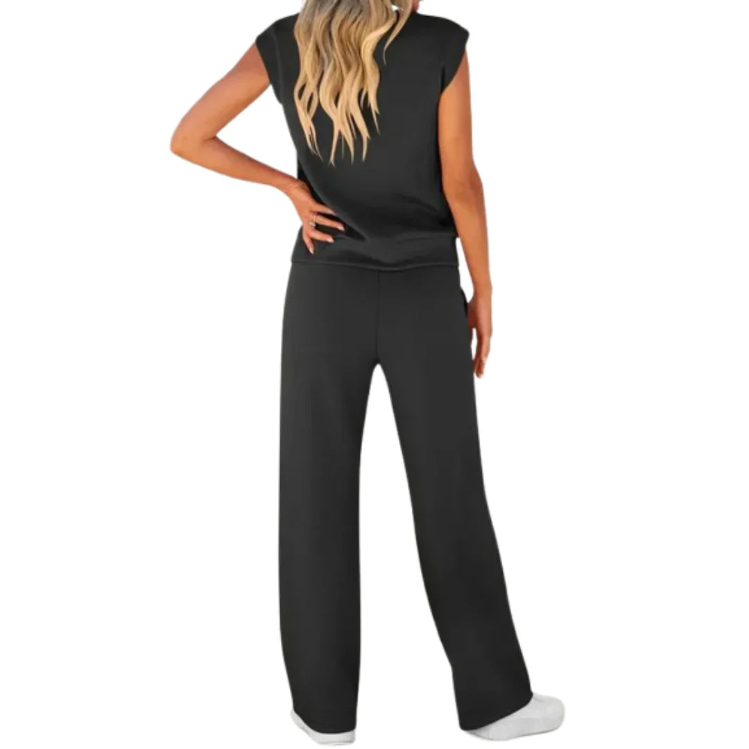 Dames Loungewear Set Mouwloos Top met Wijde Broek en Trekkoord
