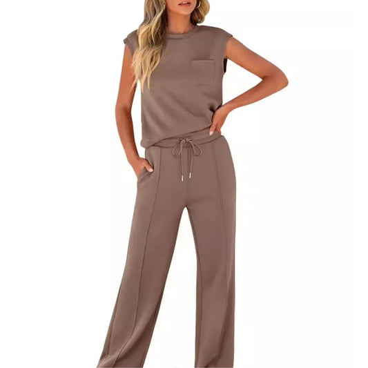 Dames Loungewear Set Mouwloos Top met Wijde Broek en Trekkoord