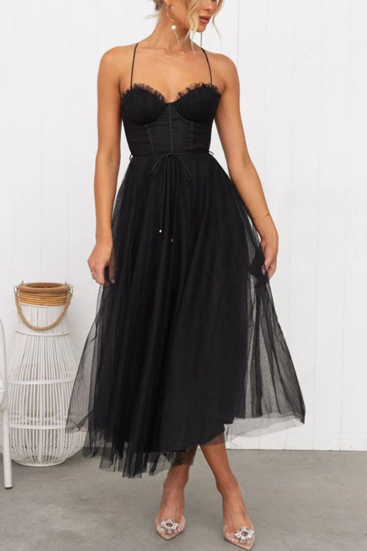 Dames Midi Jurk met Corset en Tule Rok voor Bruiloften en Avondgelegenheden