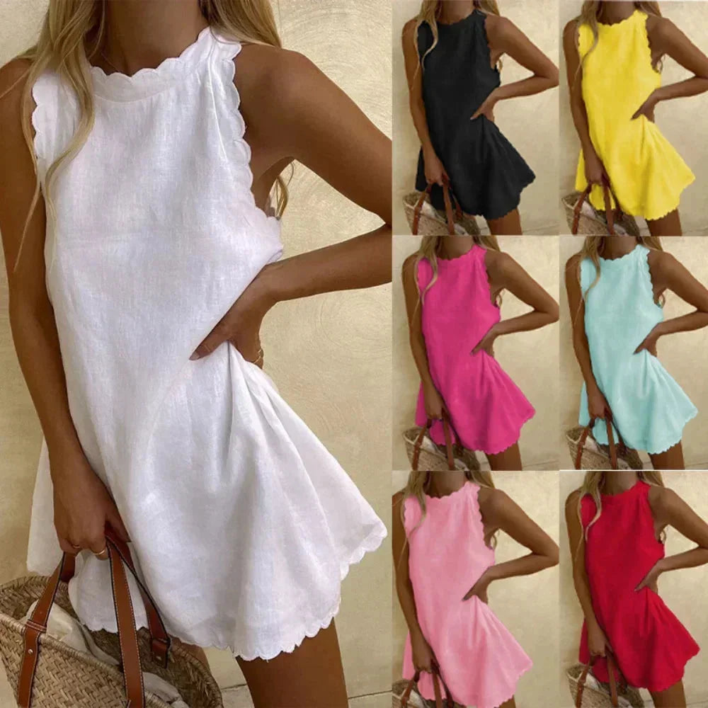 Dames Mouwloze Mini Jurk met Festonrand
