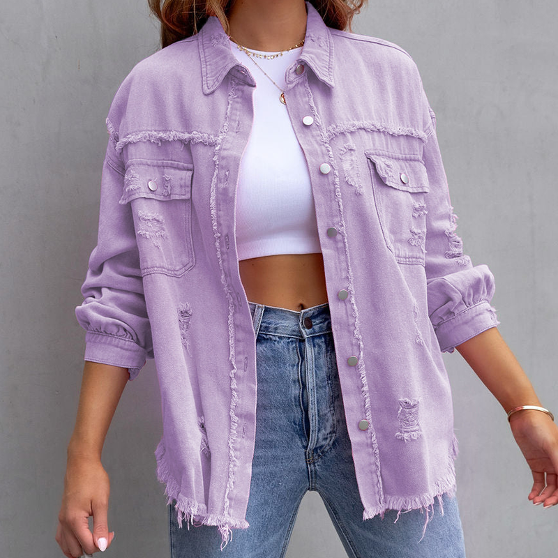 Dames Oversized Spijkerjack met Distressed Details en Rafelige Randen