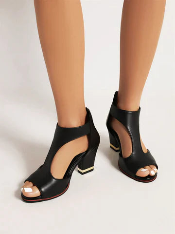 Dames Sandalen met Blokhak en Open Neus en Ritssluiting