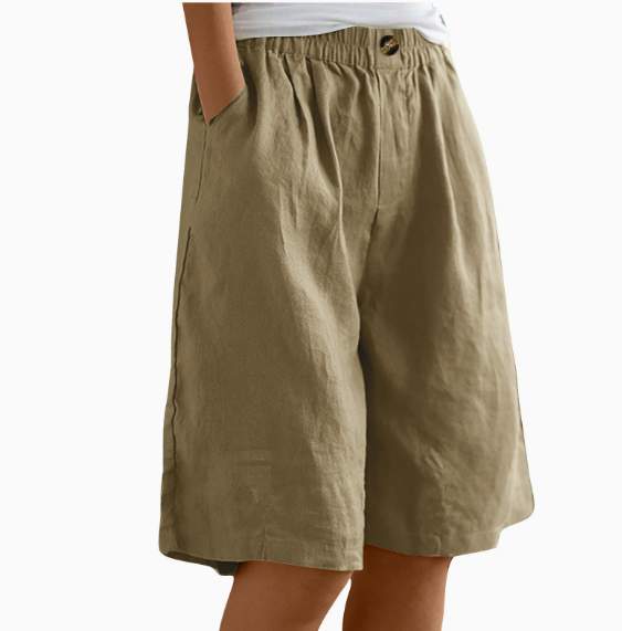 Dames Shorts met Elastische Taille en Zijzakken Khaki