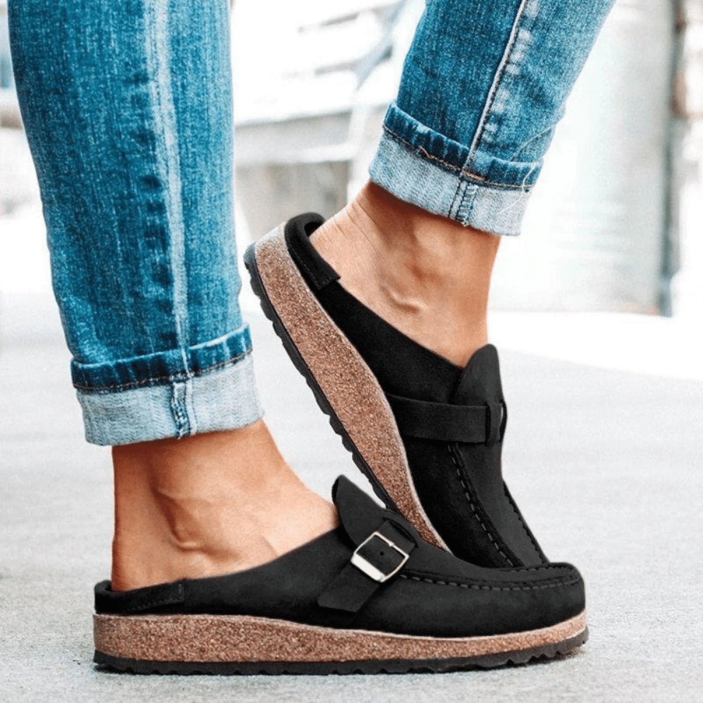 Dames Slippers met Gesp en Kurken Zool