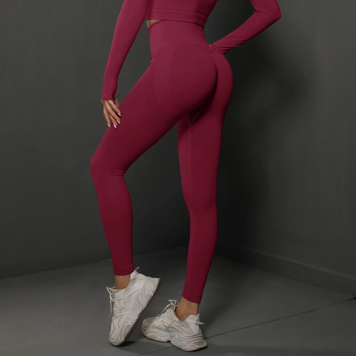 Dames Sport Legging Naadloos Push-Up met Hoge Taille Bordeaux