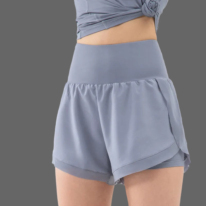 Dames Sportshorts High Waist met Design en Zijzakken Lichtblauw
