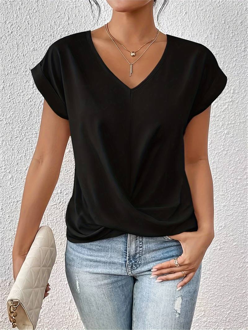 Dames T-shirt Korte Mouw met V-hals en Twist-detail
