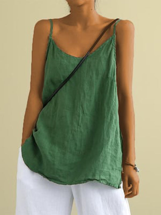 Dames Tank Top Mouwloos met V-hals en Spaghettibandjes Groen