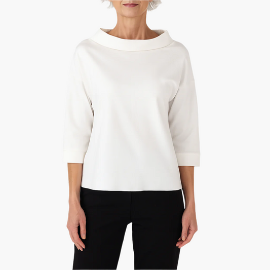 Dames Top met Hoge Kraag en Driekwart Mouwen Wit