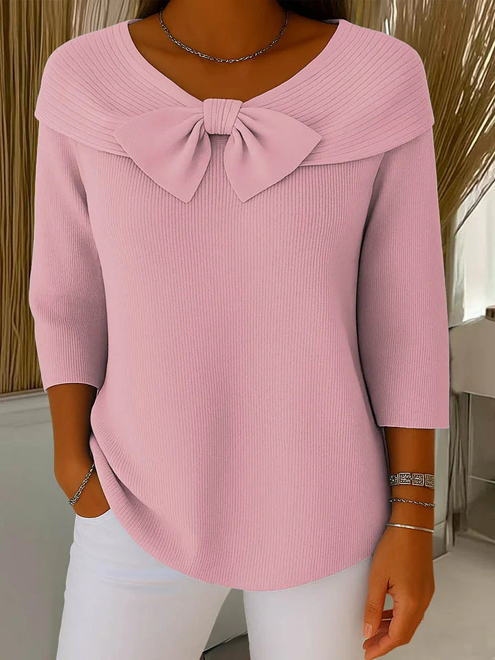 Dames Top met Strik Driekwart Mouw en Boothals Roze