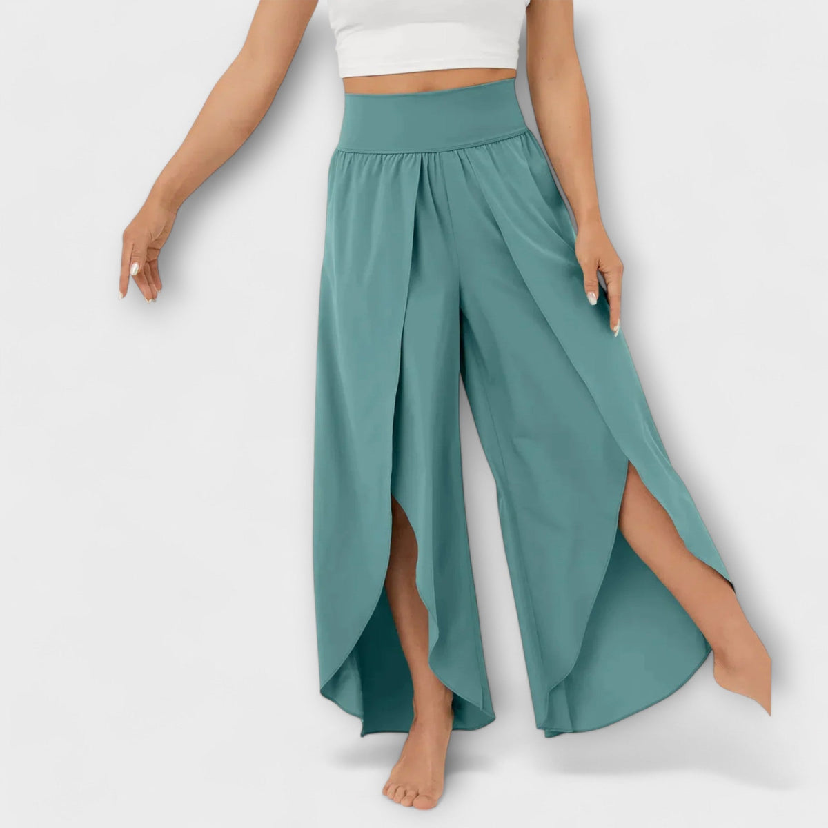 Dames Wijde Broek met Hoge Taille en Zijsplit