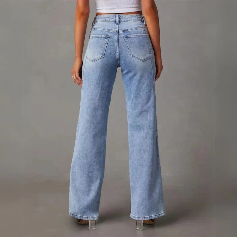 Dames Wijde Jeans met Hoge Taille en Naaddetail