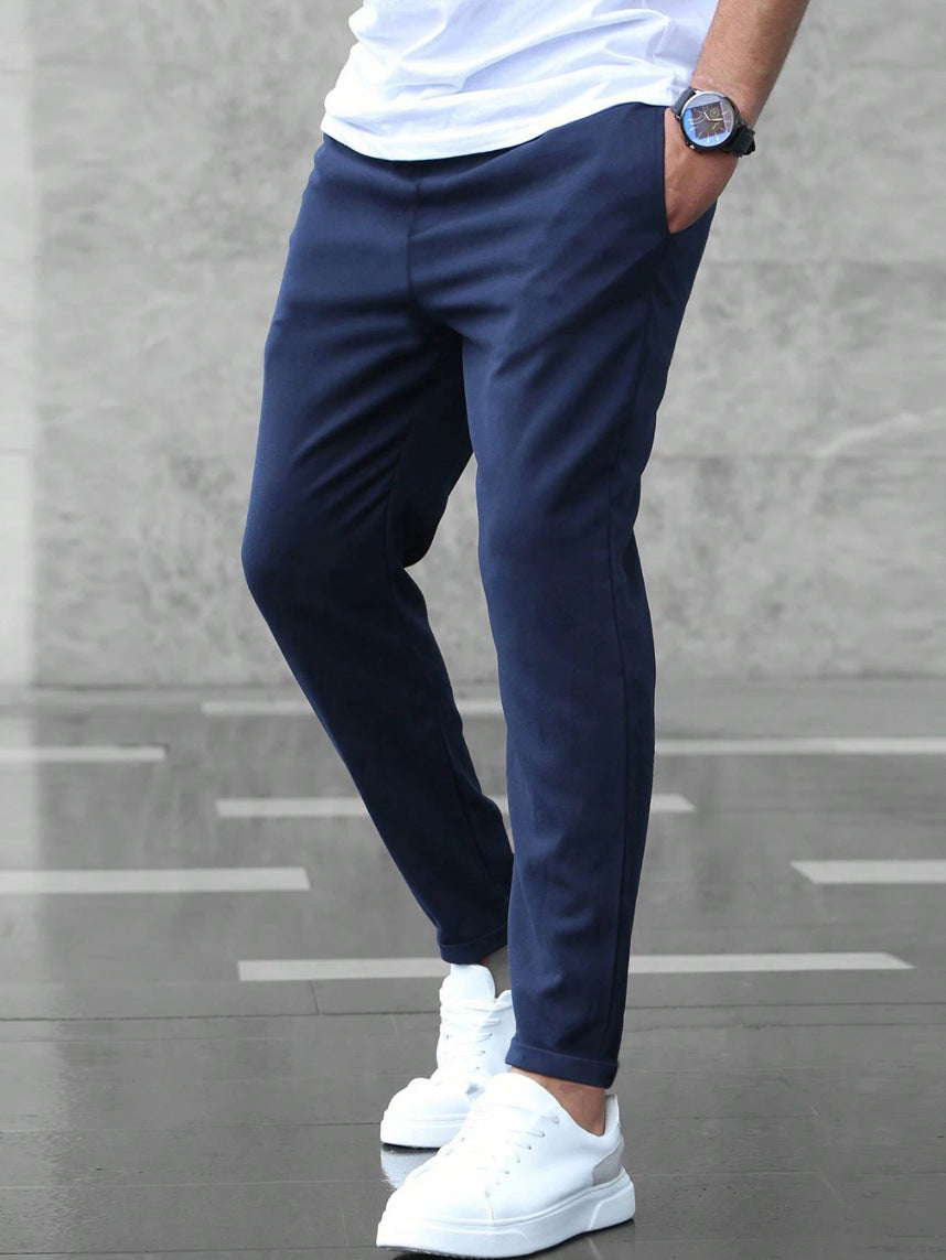 Heren Chino Broek Slim Fit met Elastische Taille en Trekkoord Donkerblauw