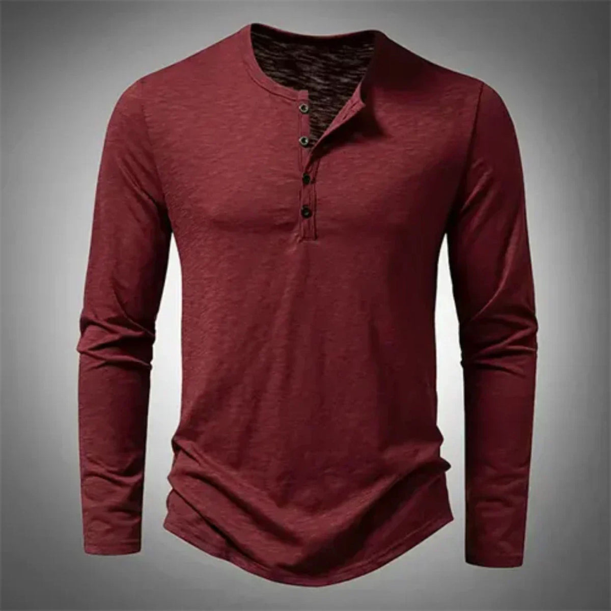 Heren Henley Shirt met Lange Mouw en Knoopsluiting Rood