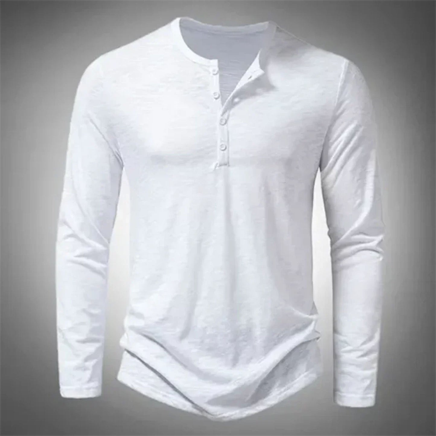 Heren Henley Shirt met Lange Mouw en Knoopsluiting Wit