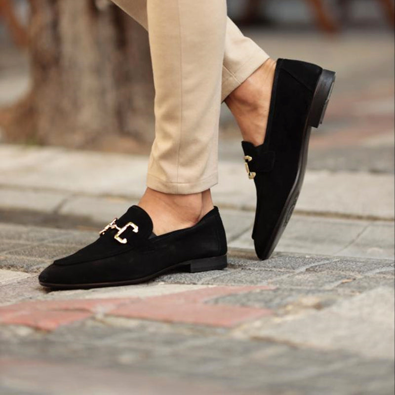 Heren Loafers met Gouden Horsebit Detail en Instapmodel Zwart