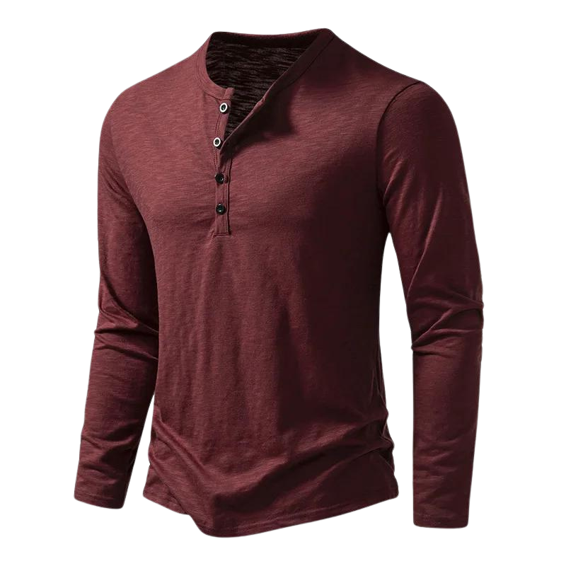 Heren Longsleeve T-shirt met Henley Kraag en Knoopsluiting