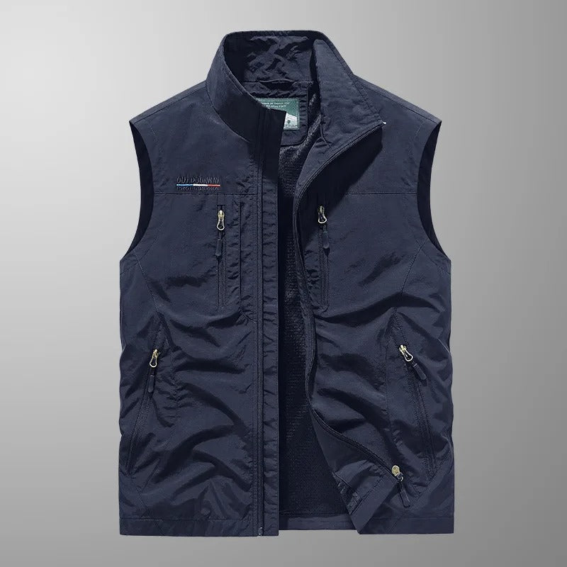 Heren Outdoor Vest met Opstaande Kraag en Meerdere Ritszakken Marineblauw