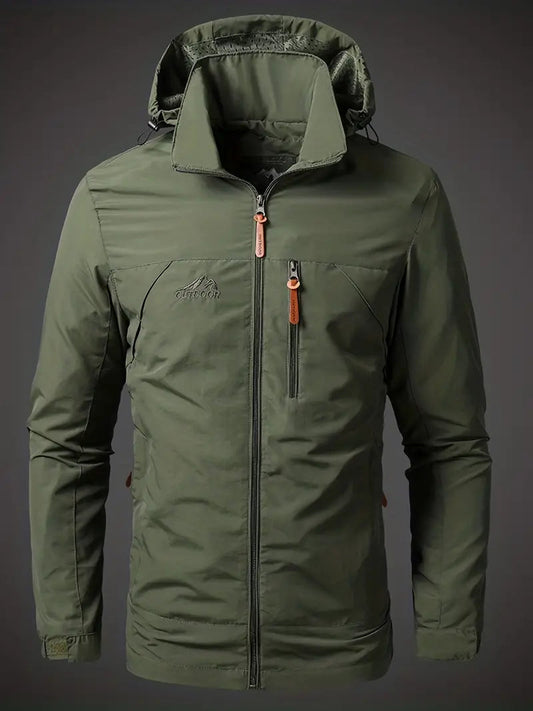 Heren Outdoorjas met Capuchon en Borstzak Legergroen