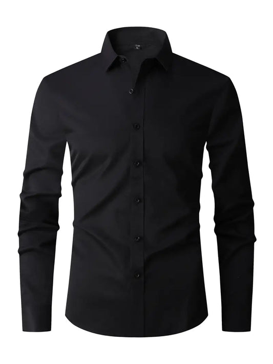Heren Overhemd Lange Mouw met Klassieke Kraag en Slim Fit Zwart
