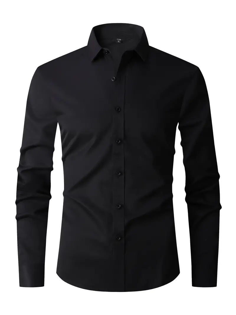 Heren Overhemd Lange Mouw met Klassieke Kraag en Slim Fit Zwart