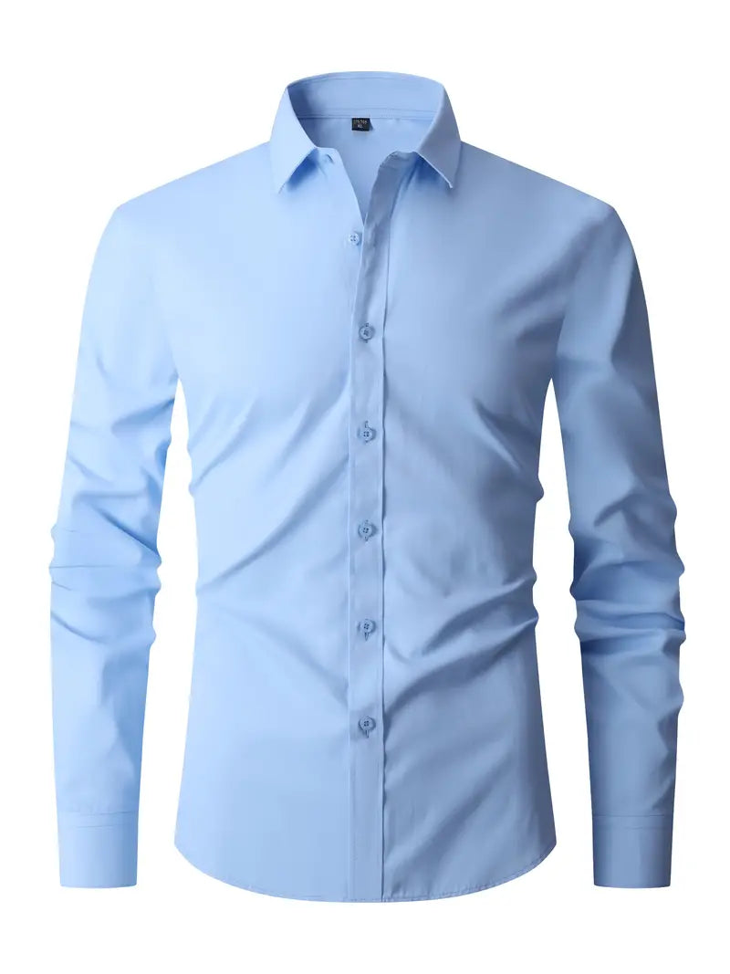 Heren Overhemd Lange Mouw met Klassieke Kraag en Slim Fit Lichtblauw